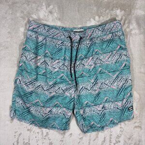 Billabong Men's Layback Shorts Geometric Pattern Drawstring Elastic Green - M